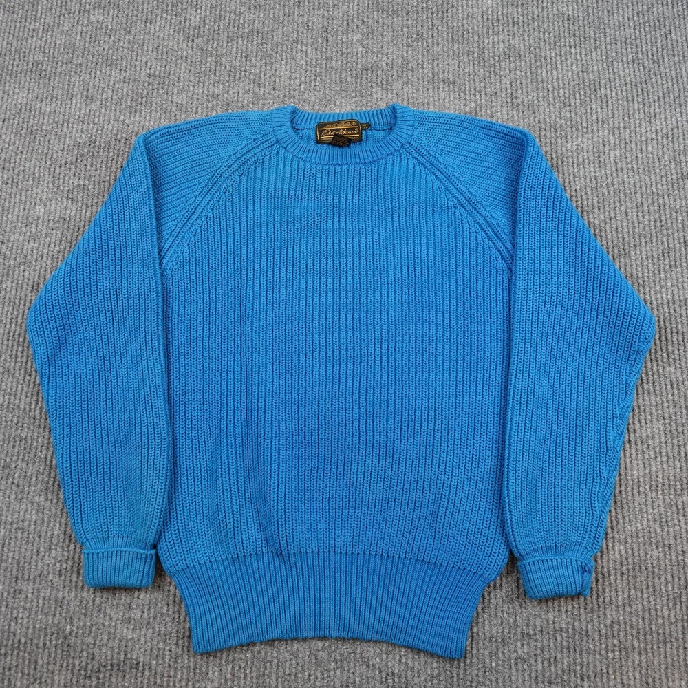 Vintage Eddie Bauer Sweater Mens Medium Blue Cotton Crewneck Heavy Knit Pullover